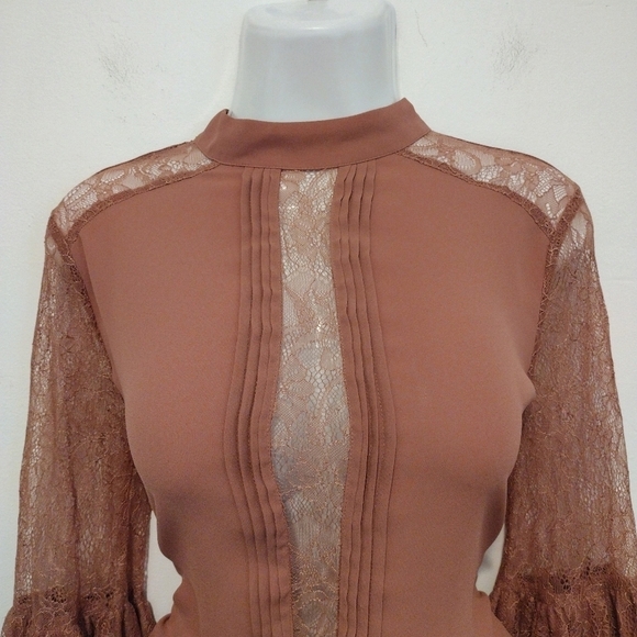 Express - Handkerchief Bell Sleeve Lace Blouse - Picture 4 of 16